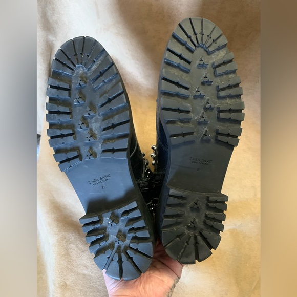 Zara Basics Leather Combat Boots w/ Metal Studs - Picture 5 of 6